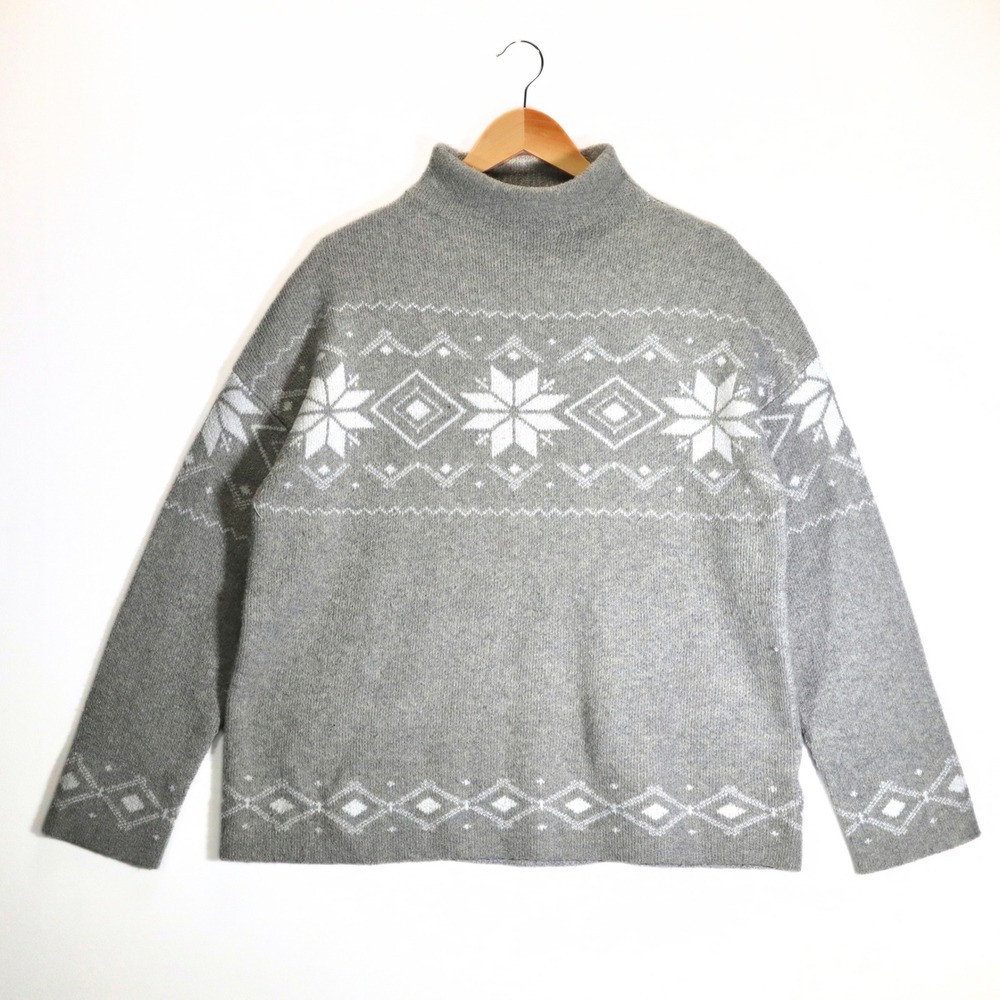 Christian Siriano Sweater Womens XL Gray Fair Isle Snowflake Mock Neck Knit